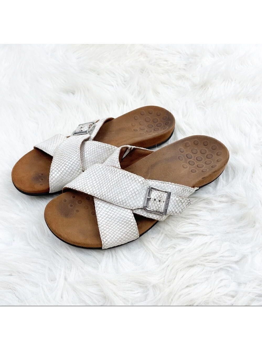 Vionic Dorie Rest Snakeskin Leather Slide Sandals - Picture 2 of 11